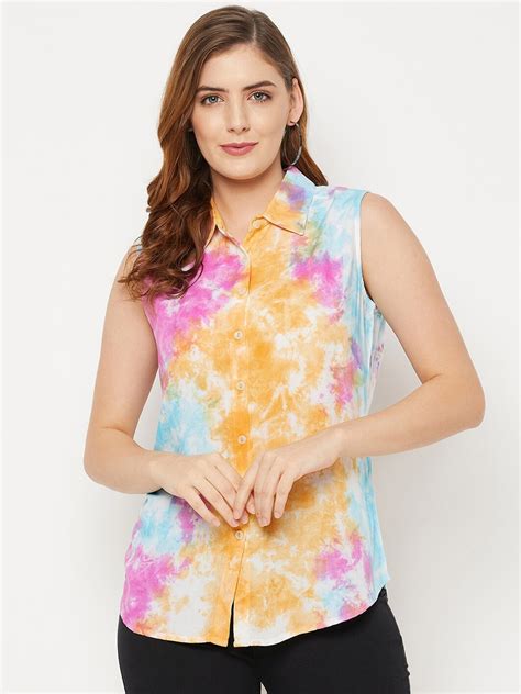 Buy Ruhaans Women Orange Classic Tie & Dye Casual Shirt - Shirts for ...