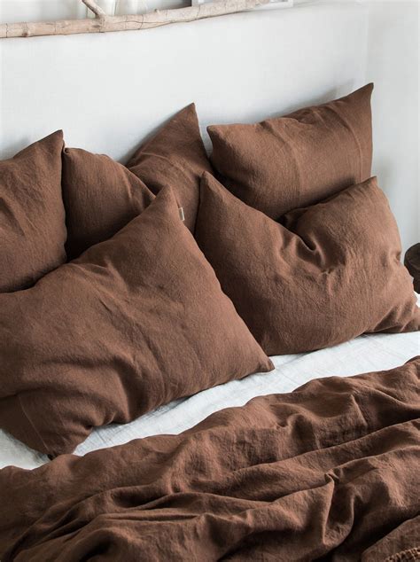 Linen Bedding Set in Walnut. Duvet Cover and 2 Pillowcases Set. King ...