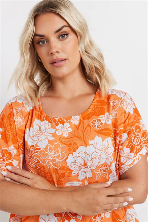 YOURS Plus Size Orange Floral Print Tunic Dress | Yours Clothing