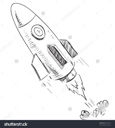 Soaring rocket ship cartoon icon. Sketch fast pencil hand drawing ...