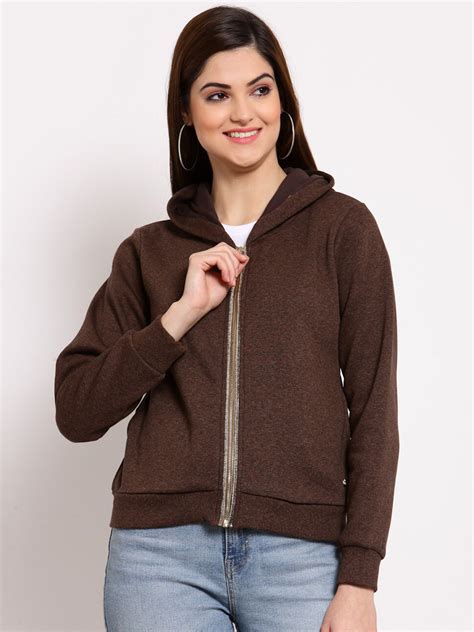 Buy Juelle Women Brown Solid Hooded Sweatshirt - Sweatshirts for Women ...