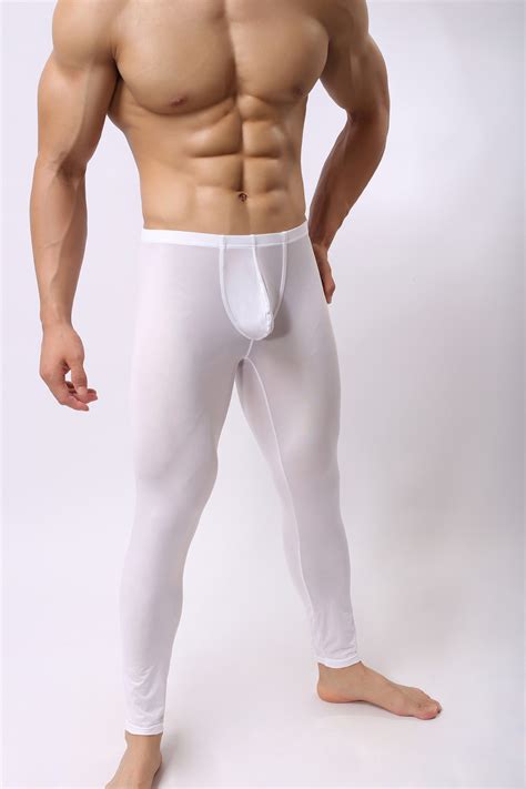 Men's Long Johns Tight Slim Soft Underwear Big Bulge Pouch Long Pants ...