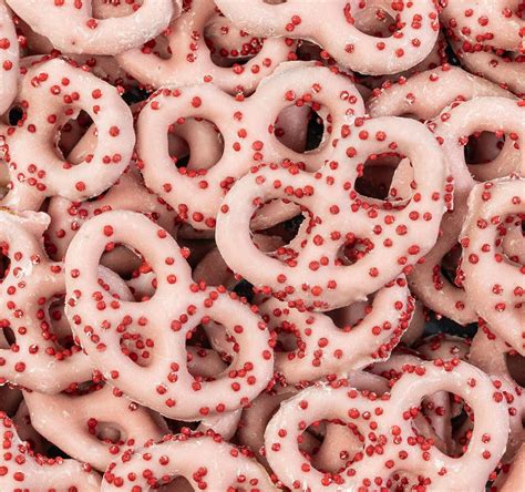 Strawberry Yogurt Covered Pretzels with Red Nonpareils 15lb