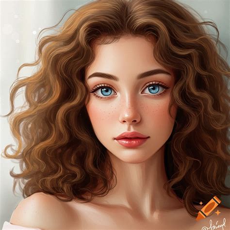 White woman with curly brown hair and blue eyes on Craiyon