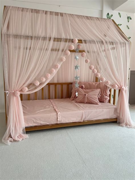 Pink bed canopy with lights online