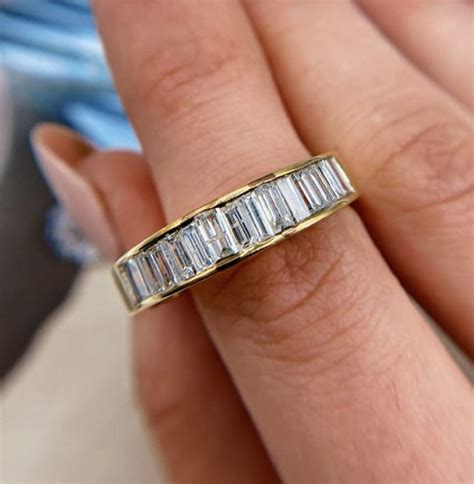 Baguette wedding band 14k yellow gold channel set baguette diamond ...