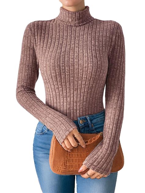 Sweaters for Women Mock Turtleneck Sweater Pullover Solid Color Loose ...