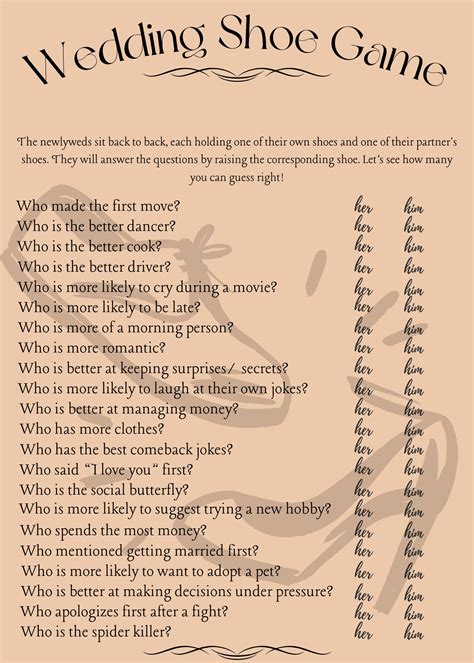 Wedding Shoe Game Printable Bridal Shower Games Wedding Shower Game ...