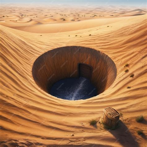 Premium AI Image | A water hole in the desert is surrounded by sand.