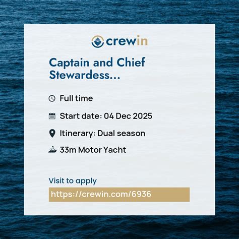 Full time Captain and Chief Stewardess positions for Private/Charter ...