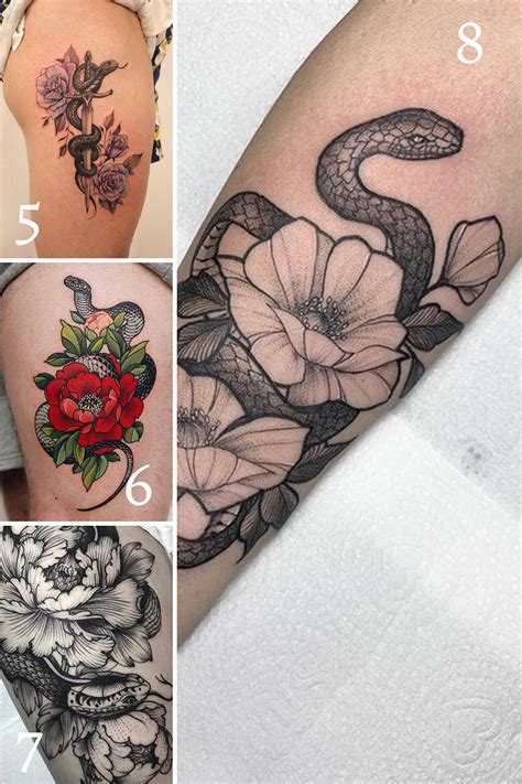 Sexy Snake and Flower Tattoo Ideas - Tattoo Glee
