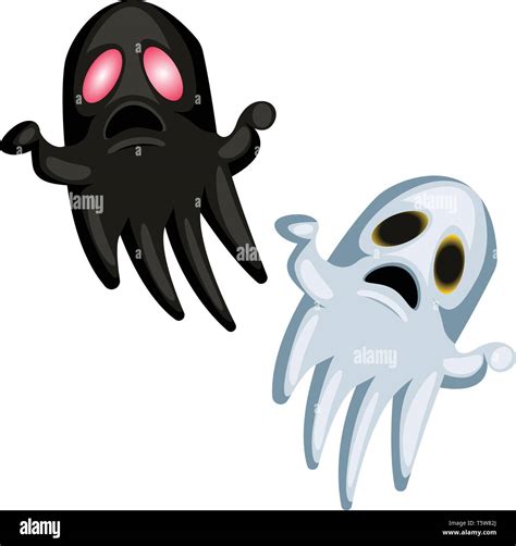 White and black scary halloween ghosts vector illustration on white ...