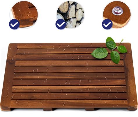 Teak Shower Mat, 24 x 18 inch Wood Bath Mat for Inside Shower, Premium ...