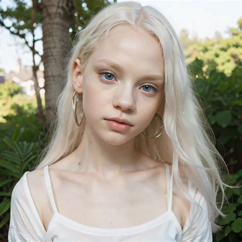 18 year old ???? albino girl, albino skin, albino hair, - SeaArt AI