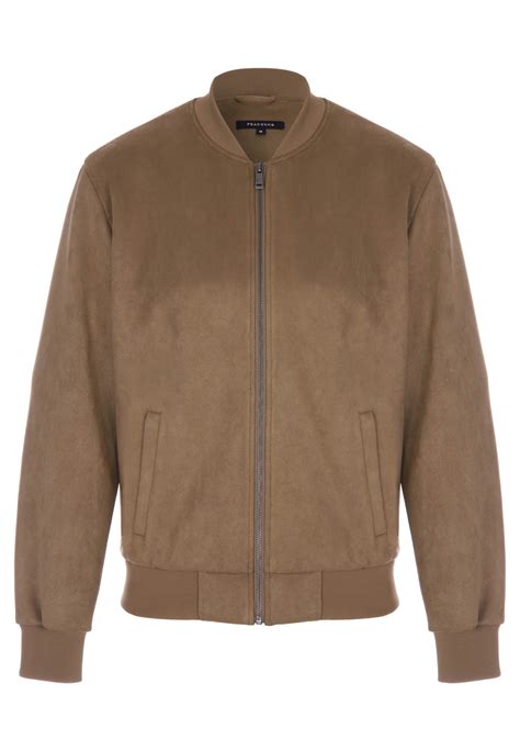 Mens Tan Suedette Bomber Jacket | Peacocks