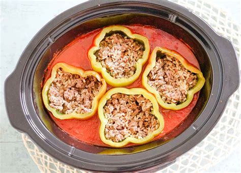 Slow Cooker Stuffed Peppers With Ground Beef and Rice Recipe