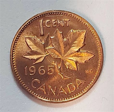 1965 Canadian Penny Brilliantly UNCIRCULATED BU One Cent Coin Queen ...