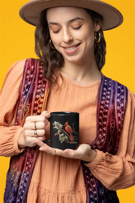 Cardinal Bird Mug, Bird Watcher Gift, Elegant Botanical Art Style ...