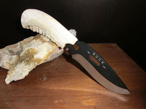 Buck Hunting Knife with Genuine Deer Jaw Bone Handle