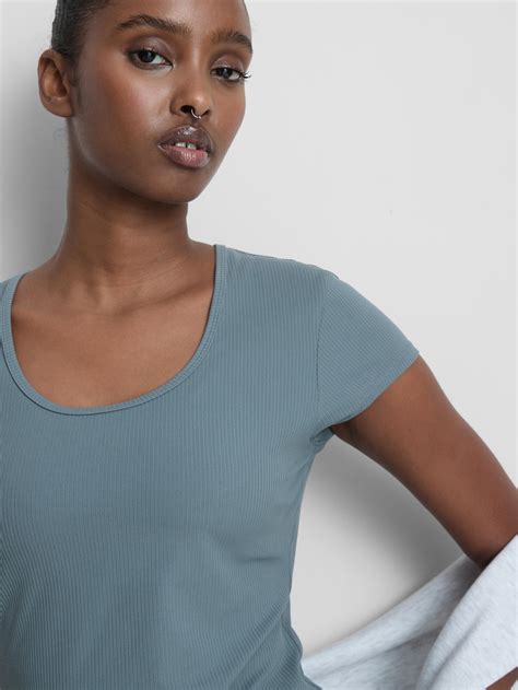 Womens Grey Ribbed Scoop Neck Tee | Primark