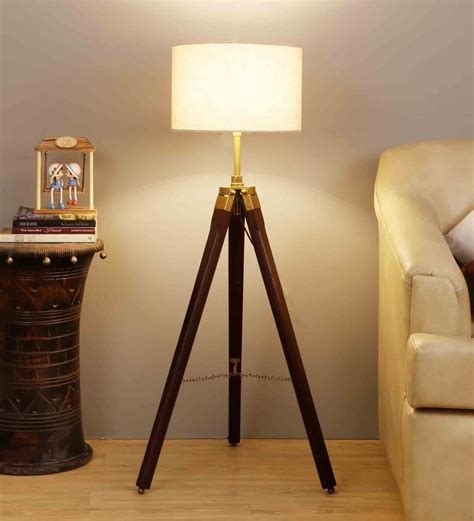 Buy Intricate Natural Linen Shade Tripod Floor Lamp With Mango wood ...