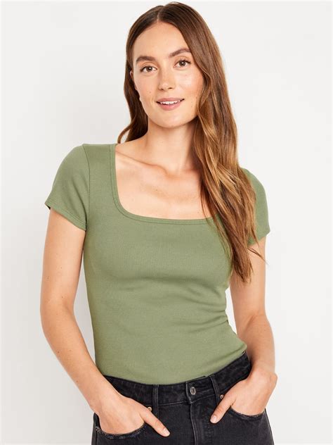 Fitted Square-Neck T-Shirt | Old Navy | Olive green shirt outfit ...