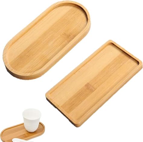 2 Pcs Bamboo Tray, Oval Wooden Trays, Small Solid Bamboo Tea Serving ...