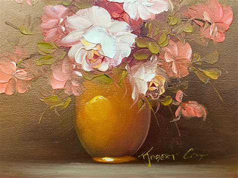 Robert Cox - Still Life of a Vase of Pink Red and White Roses by 20th ...