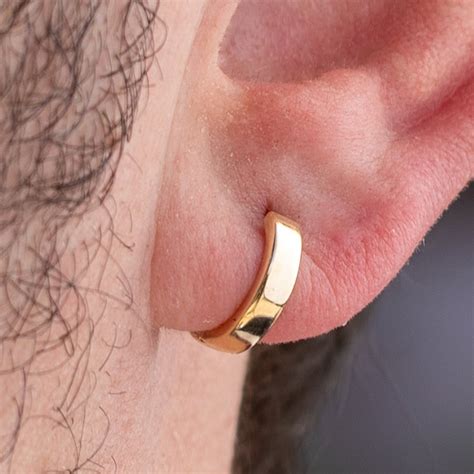 14k Gold Tiny Huggie Earrings for Men, Yellow Solid Gold Hoop Earrings ...