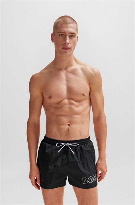 BOSS - Quick-drying swim shorts with outline logo