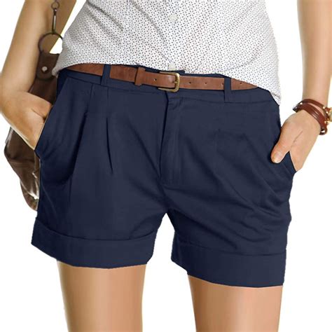Blue Womens Shorts Women's Fashion Shorts Short Chino Trousers Pleated ...