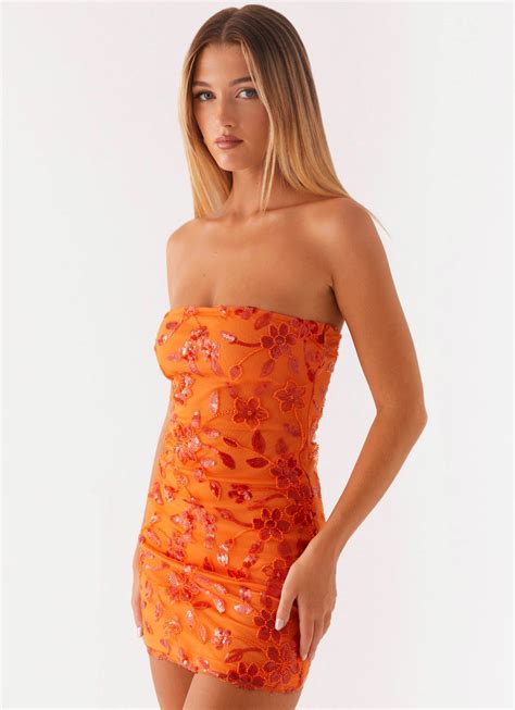 Moorey Beaded Mini Dress - Orange - Peppermayo US