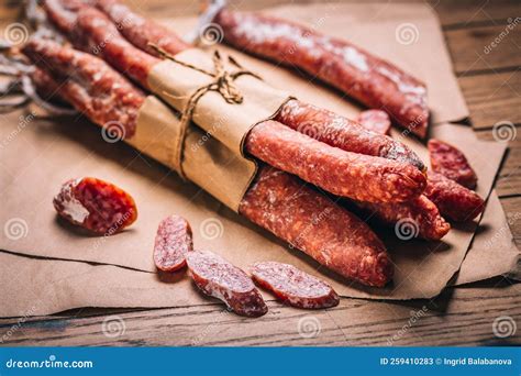 Spanish Salami Fuet - Dry-cured and Natural Fermented Sausages Stock ...