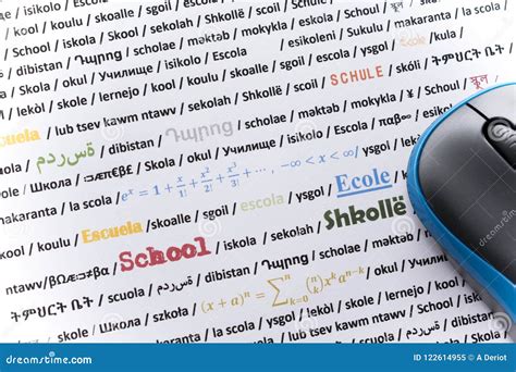 A Computer Mouse and a White Sheet, School Written in Several Languages ...
