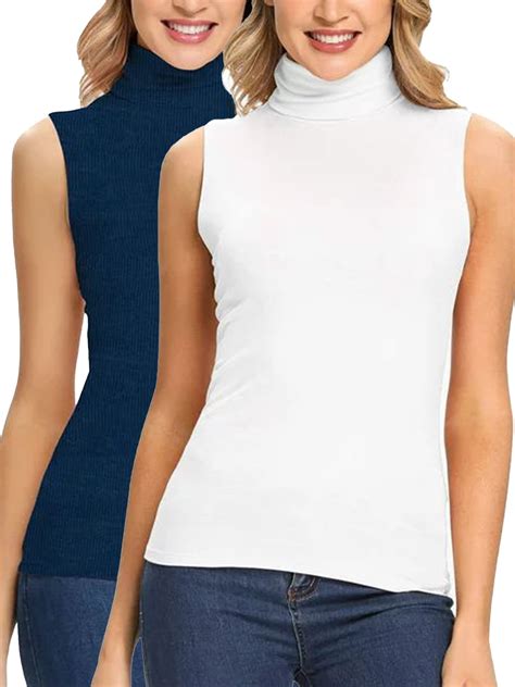 2 Pack Anyfit Wear Womens Mock Turtleneck Tank Top Sleeveless SLim Fit ...