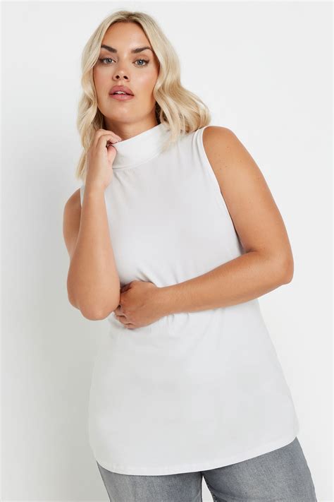 YOURS Plus Size White Turtle Neck Sleeveless Top | Yours Clothing