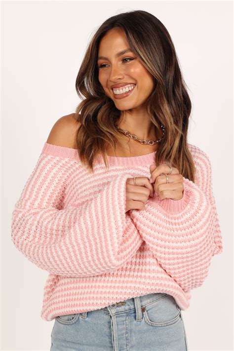 Becca Crewneck Waffle Stitch Stripe Knit Sweater - Pink | Pink sweater ...