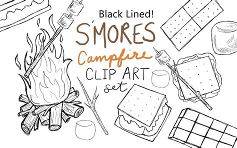 Black Lined Hand Drawn S'mores Clip Art Set, Digitally Drawn Clip Art ...
