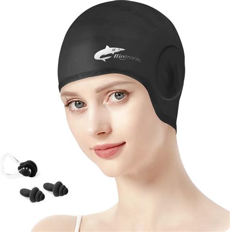 Flintronic Silicone Cover Ears Swimming Caps,Adult Unisex Swim Hat for ...