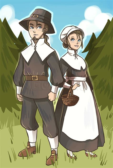How To Draw Pilgrims, Thanksgiving Pilgrims, Drawing, Step by Step, by ...