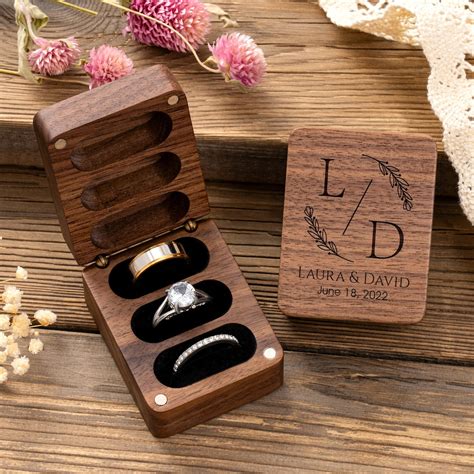 Custom Engraved Ring Box for Wedding Ceremony, Triple Wooden Ring Box ...