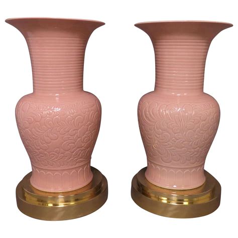 Pair of Palace Floor Vases on Brass Stands, circa 1980s For Sale at 1stDibs