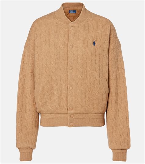 Cable-knit wool and cashmere bomber jacket in beige - Polo Ralph Lauren ...