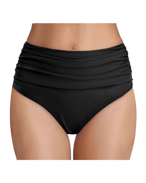 Tempt Me Women's Black High Waisted Bikini Bottom Tummy Control Ruched ...