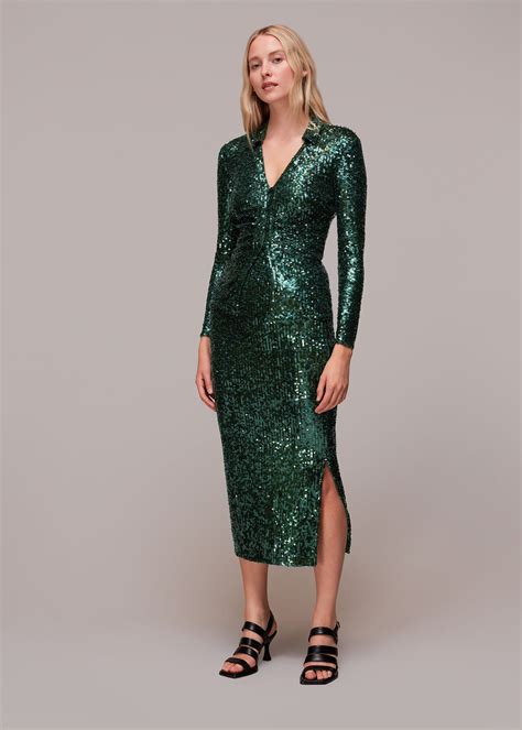 Dark Green Sequin Column Skirt | WHISTLES | Whistles UK