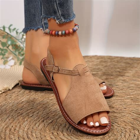 Women's Casual Summer Sandals Solid Color Buckle Strap Open - Temu Portugal
