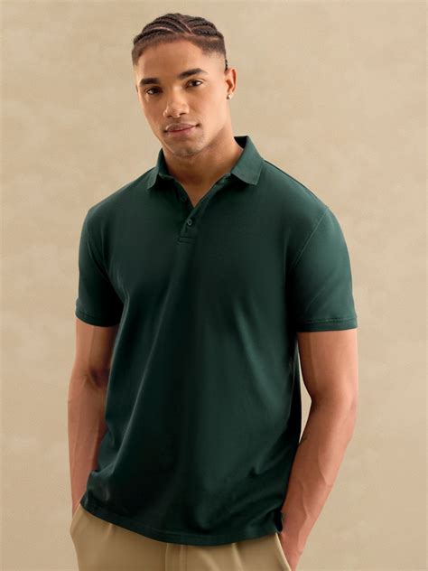 Buy Solid: Emerald Green Men Mandarin Polos Online