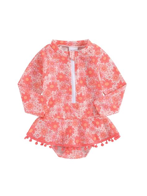 Biezeib Girl Summer Swimsuit Cute Floral Print Long Sleeve Rash Guard ...