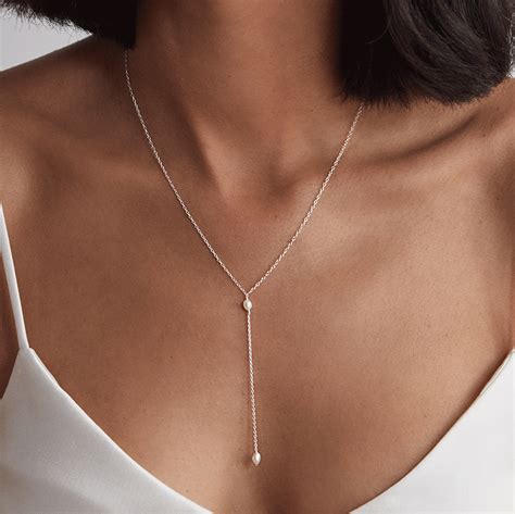 White Gold Pearl Lariat Necklace – Lily & Roo | Pearl lariat necklace ...