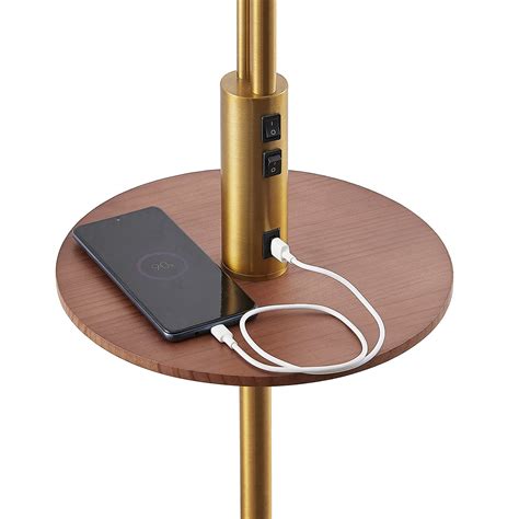 Lindby Aovan floor lamp, bronze-coloured, shelf, USB port | Lights.ie